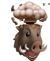 a cartoon illustration of a boar with a mushroom cloud coming out of its head