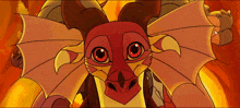a cartoon drawing of a red dragon with horns