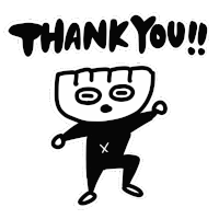 a black and white drawing of a monster with the words thank you below it