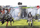 a screenshot of a video game with the word die on the bottom