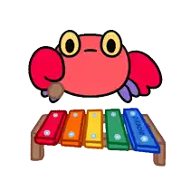 a cartoon of a crab playing xylophones with the name pikaole
