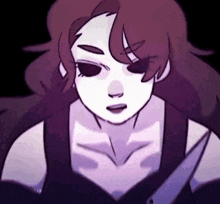 a cartoon of a girl with a knife in her hand and a black eye .