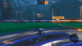 a rocket league game is being played and a car is flying through the air