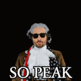 a man in a costume with the word so peak on the bottom