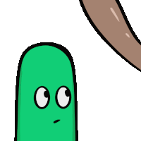 a cartoon drawing of a green object with a tear coming out of its eyes