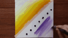 a painting of a yellow and purple stripe with black dots