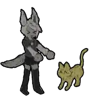 a cartoon drawing of a person and a cat