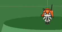a pixel art drawing of a girl laying on the ground with headphones on .
