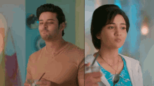 a man and woman are standing next to each other
