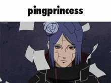 a picture of a girl with a flower in her hair and the words pingprincess on the bottom