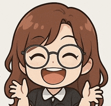 a cartoon girl wearing glasses and a black shirt is giving a thumbs up .