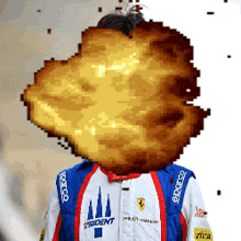 a pixel art of a man wearing a ferrari jacket