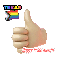 a hand giving a thumbs up in front of a texas pride flag