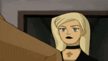 a cartoon of a woman with blonde hair and a choker .