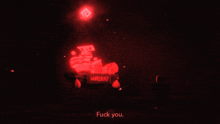 a cartoon character with a sign that says " fuck you " on it