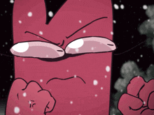 a cartoon drawing of a red object with snow falling