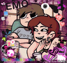 a cartoon of a boy and a girl with the word emo on the top
