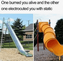 a picture of a slide next to a picture of an orange slide