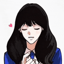 a cartoon girl with hearts around her and a question mark above her head