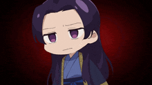 a cartoon of a girl with long purple hair and purple eyes