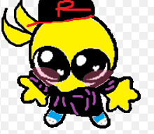 a yellow cartoon character wearing a black hat with the letter p on it .
