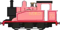 a pixel art drawing of a pink train with the number 72 on the side .