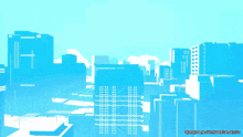 a girl is sitting on a ledge in front of a city skyline