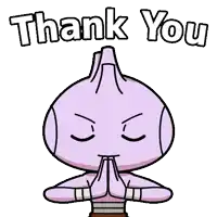 a cartoon character is saying thank you with his hands together