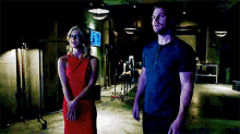 a man and a woman are standing next to each other in a room .
