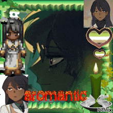 a collage of anime characters with the word aromatic in red letters