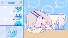 a cartoon drawing of a girl laying on a table with the name tamari on the top left