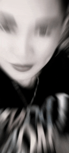 a blurry photo of a woman 's face with a black background and a few lines
