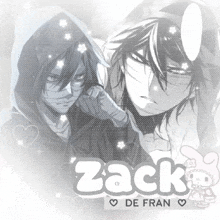 a black and white drawing of a man named zack de fran