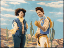 a man and a woman in cowboy outfits are standing next to each other with the words brawl stars on the bottom right
