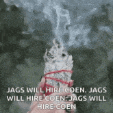 a person is holding a stick of white sage with smoke coming out of it and a quote .