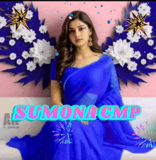 a woman in a blue dress with the name sumona gmp