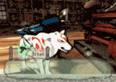 a cartoon of a wolf with the word issun on its back