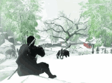 ghost of tsushima ghost drinking alone horse snow