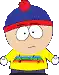stan marsh from south park is wearing a yellow sweater and a blue hat .