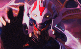 a close up of a robot with a purple background and the word andrew on the bottom right