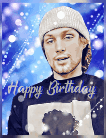 a happy birthday card with a man wearing a hat