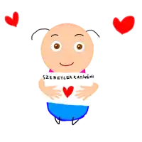 a drawing of a child holding a sign that says szeretlek katinem
