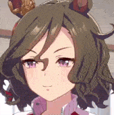 a close up of a anime girl 's face with a crown on her head