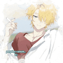 a drawing of a boy with the words petplay canon below