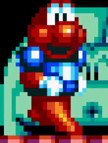 a pixel art of elmo with a blue and white outfit