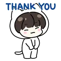 a cartoon character says thank you with a cat costume