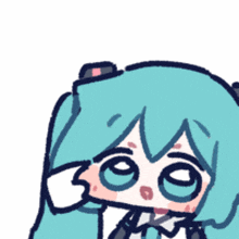 a cartoon drawing of a girl with blue hair and a bow tie