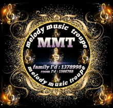 a logo for melody music groupe with a hand holding a microphone in the center