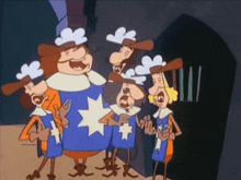 a group of cartoon characters are standing next to each other and singing