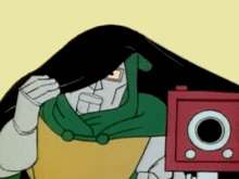 a cartoon character is taking a picture of himself with a camera